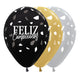 GLOBO REDONDO INFINITY® FELIZ CUMPLEAÑOS TERRAZO DORADO/NEGRO SURTIDO SATIN & METAL