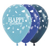 FASHION ASSORTED BLUE TERRAZO HAPPY BIRTHDAY INFINITY® ROUND LATEX BALLOONS