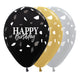 GLOBO REDONDO INFINITY®  HAPPY BIRTHDAY TERRAZO DORADO - NEGRO SATÍN & METAL SURTIDO