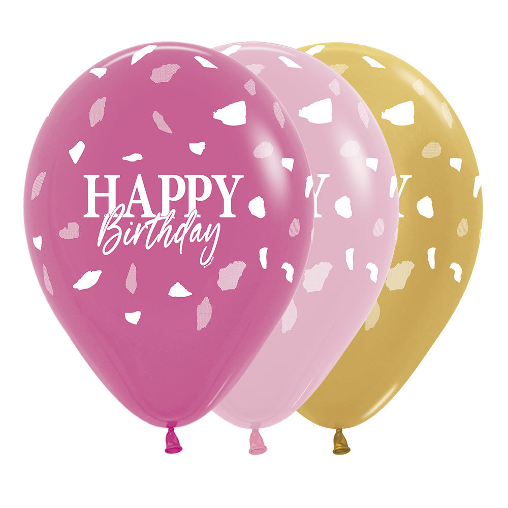 Round latex balloon infinity happy birthday fuchsia terrazo fashion