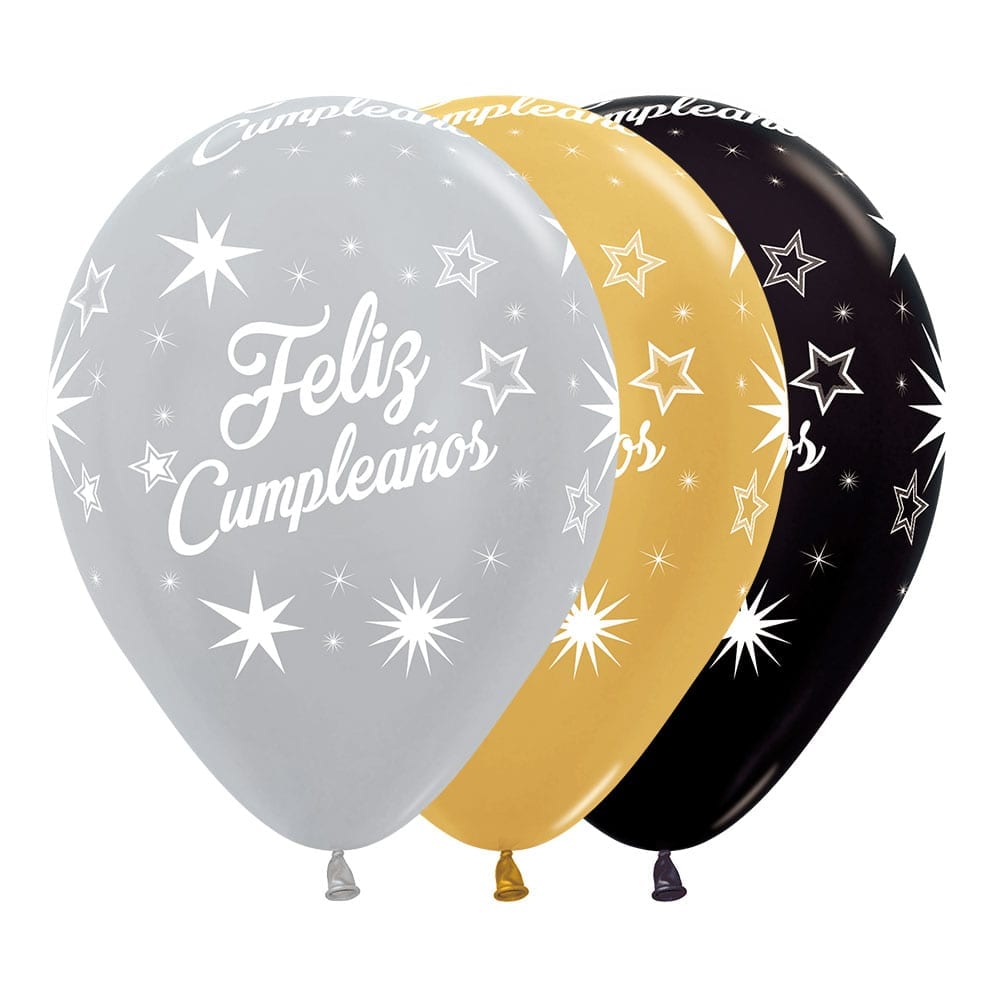 Globo Latex Redondo Infinity® Feliz CumpleaÑos Destellos Satin Y Metal 4420