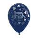 FASHION BLUE METALINK TRIANGLES HAPPY BIRTHDAY INFINITY® ROUND LATEX BALLOONS